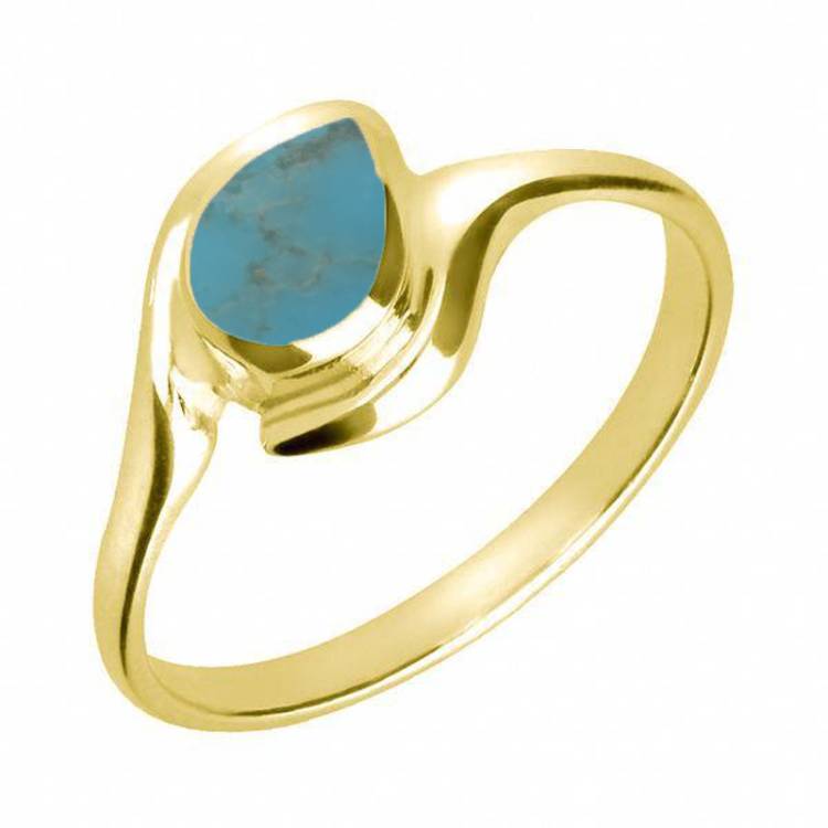 18ct Yellow Gold Turquoise Offset Pear Ring - Yellow Gold