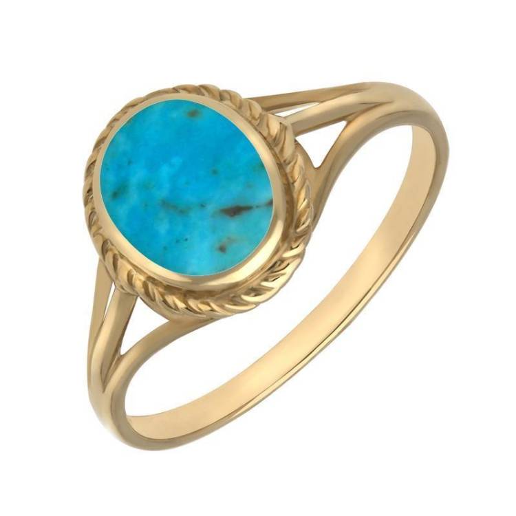 18ct Yellow Gold Turquoise Rope Edge Ring - Yellow Gold