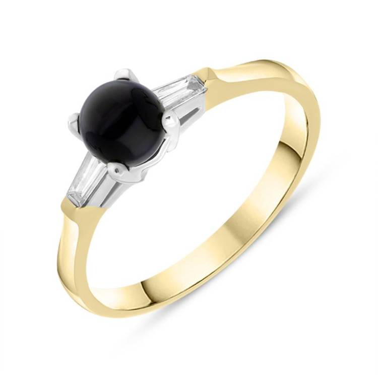 18ct Yellow Gold Whitby Jet 0.16ct Diamond Shoulder Ring
