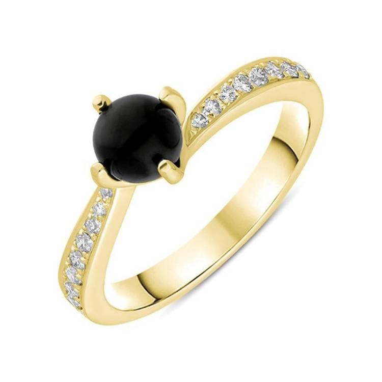 18ct Yellow Gold Whitby Jet 0.16ct Diamond Tapered Shoulder Ring