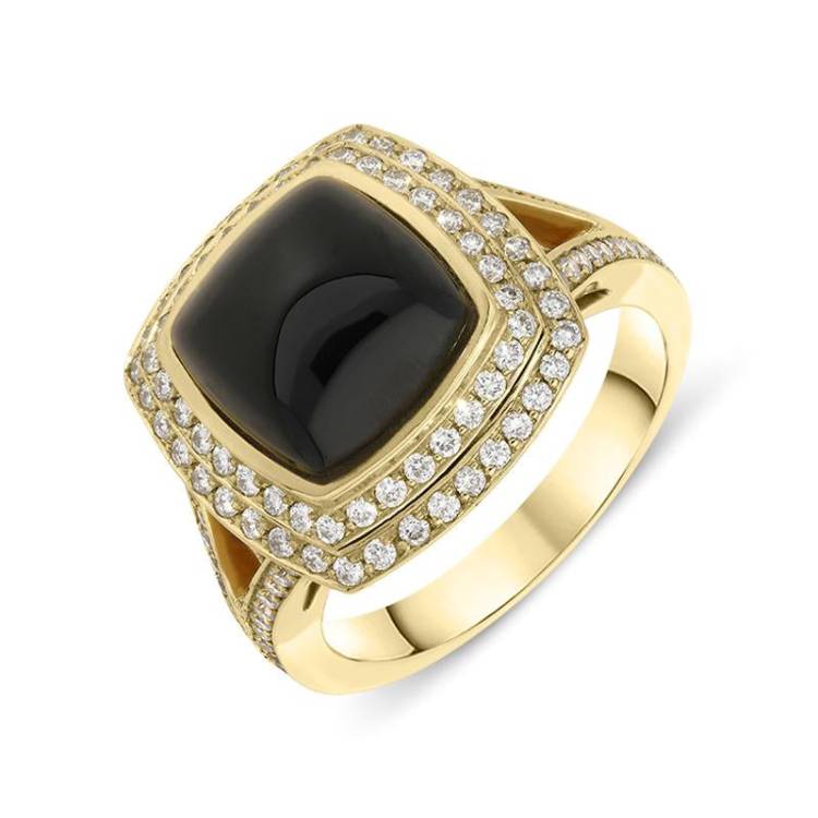 18ct Yellow Gold Whitby Jet 0.67ct Diamond Dress Ring D - M