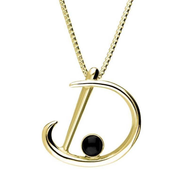 18ct Yellow Gold Whitby Jet Love Letters Initial D Necklace - Yellow Gold