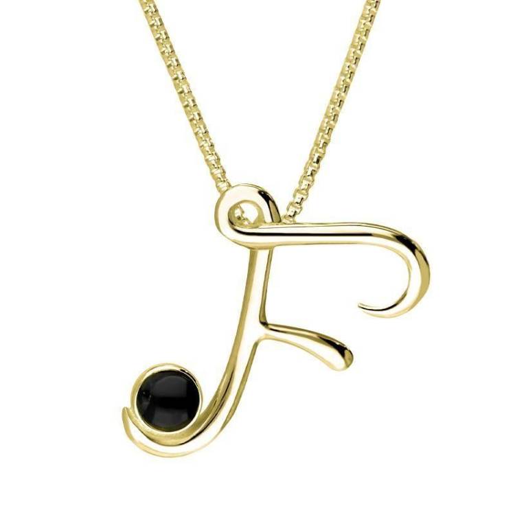 18ct Yellow Gold Whitby Jet Love Letters Initial F Necklace - Yellow Gold