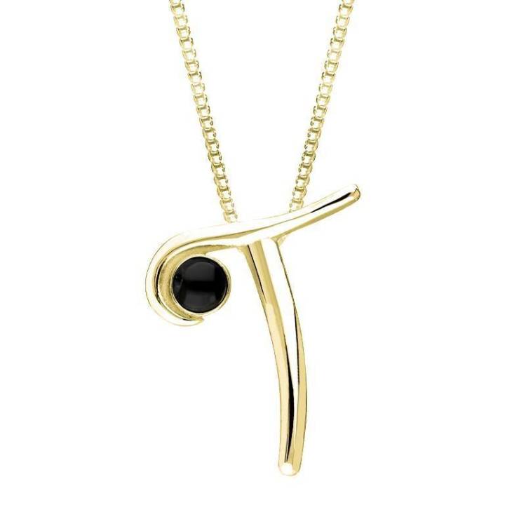 18ct Yellow Gold Whitby Jet Love Letters Initial T Necklace - Yellow Gold