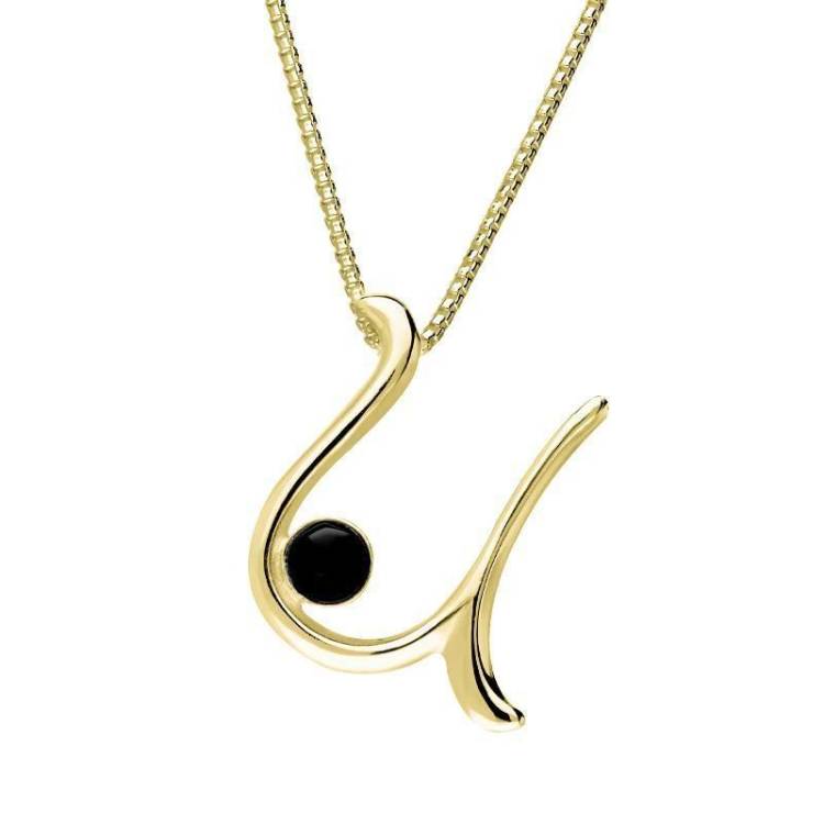 18ct Yellow Gold Whitby Jet Love Letters Initial U Necklace - Yellow Gold