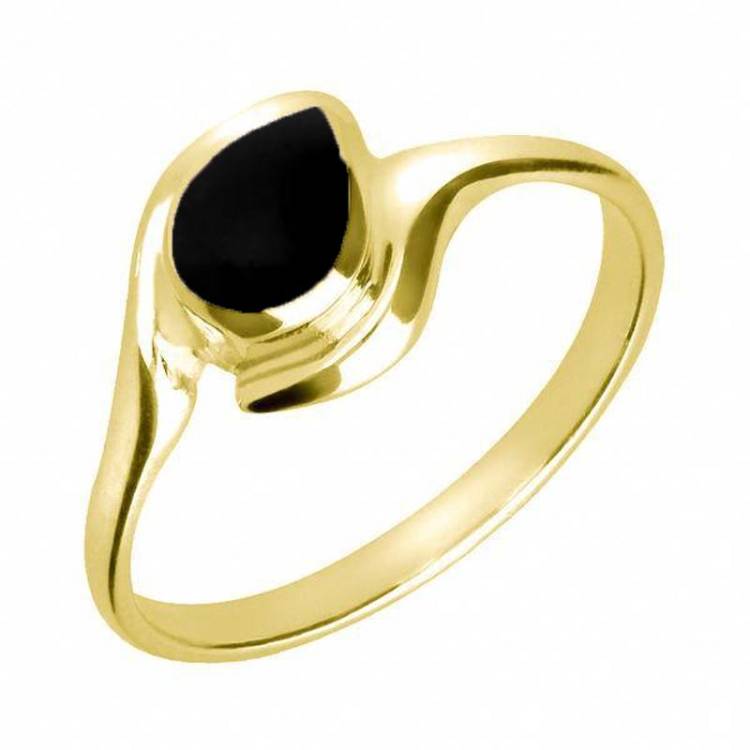 18ct Yellow Gold Whitby Jet Offset Pear Ring - Yellow Gold