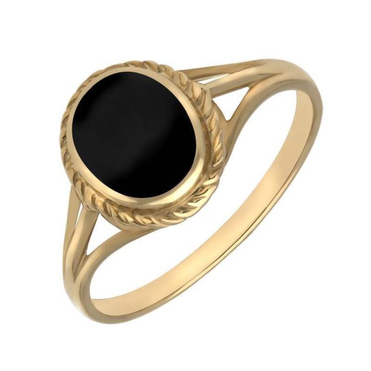 18ct Yellow Gold Whitby Jet Rope Edge Ring - Yellow Gold