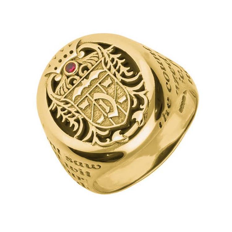 18ct Yellow Gold Whitby Jet Ruby Dracula Crest Replica Signet Ring