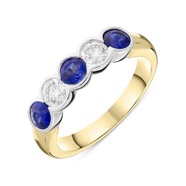 18ct Yellow White Gold 0.84ct Sapphire 0.40ct Diamond Half Eternity Ring - Option1 Value Yellow Gold