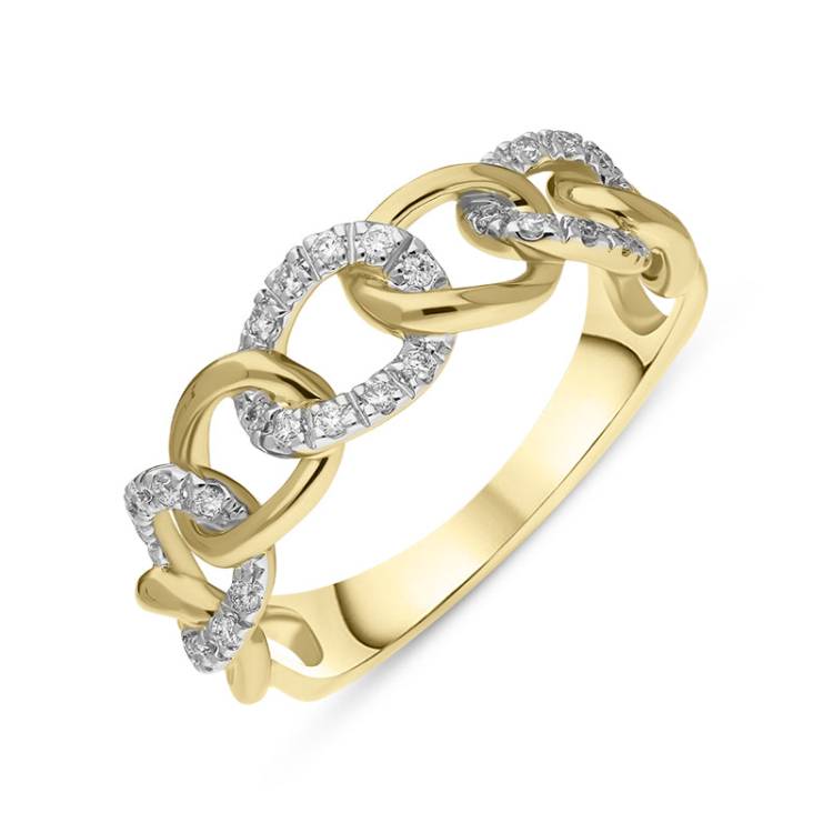 18ct Yellow White Gold Diamond Link Ring - Option1 Value Yellow Gold