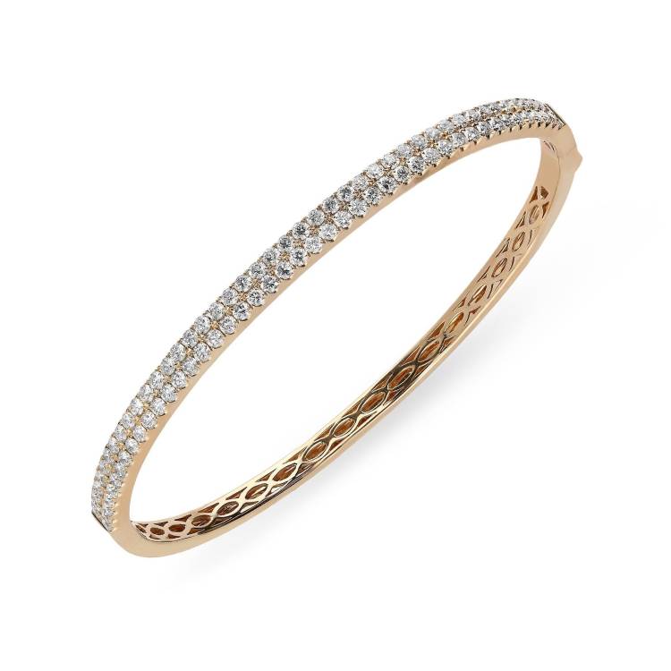 18ct Rose Gold 1.87ct Diamond Hinged Bangle - Rose Gold