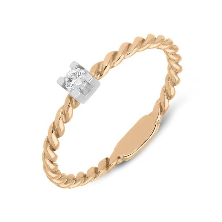 18ct Rose Gold 0.08ct Diamond Twisted Stacking Solitaire Ring