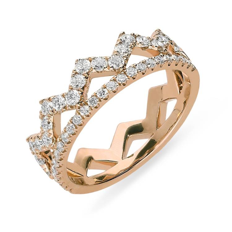 18ct Rose Gold 0.69ct Diamond Zigzag Stacking Ring - Rose Gold