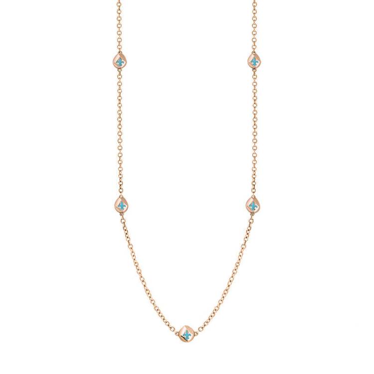 18ct Rose Gold Turquoise Fleur De Lis Link Disc Chain Necklace - Option1 Value Rose Gold