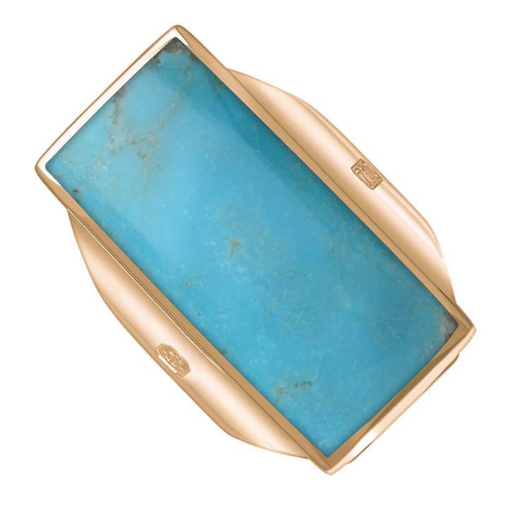18ct Rose Gold Turquoise King's Coronation Hallmark Large Oblong Ring - W