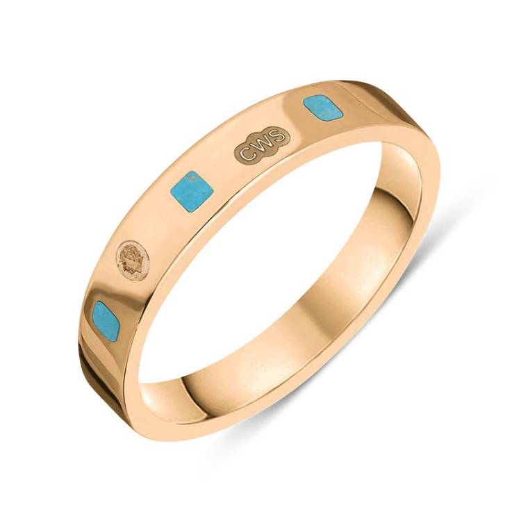 18ct Rose Gold Turquoise King's Coronation Hallmark Princess Cut 4mm Ring - L