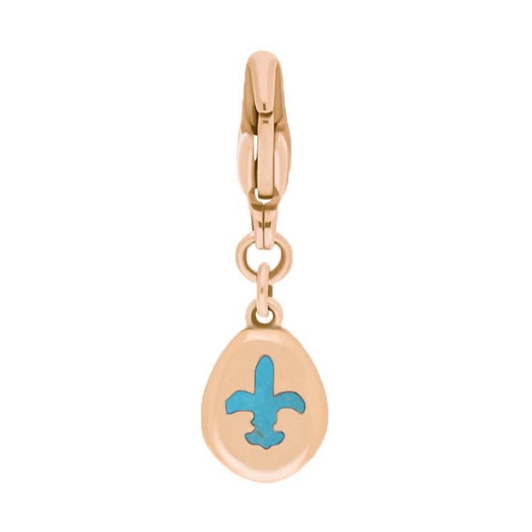 18ct Rose Gold Turquoise Pear Shaped Fleur De Lis Clip Charm - Option1 Value Rose Gold