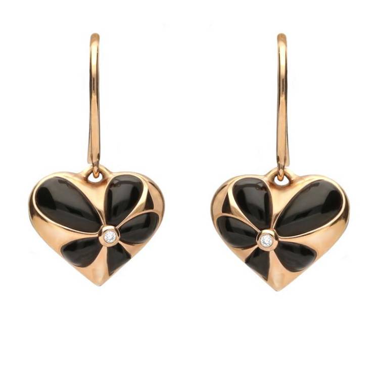 18ct Rose Gold Whitby Jet Diamond Faceted Cushion Earrings - Option1 Value Rose Gold