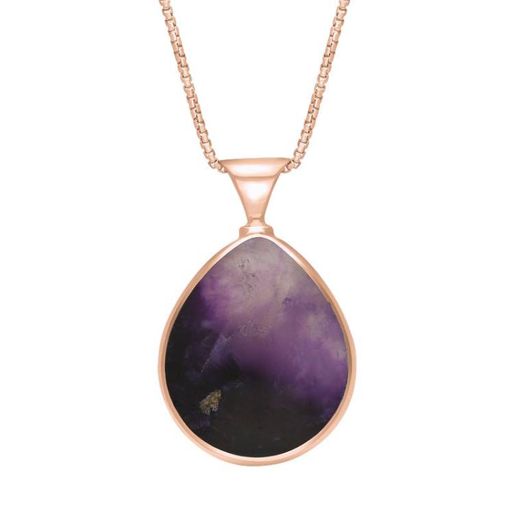 18ct Rose Gold Whitby Jet Blue John King's Coronation Hallmark Double Sided Pear-shaped Necklace