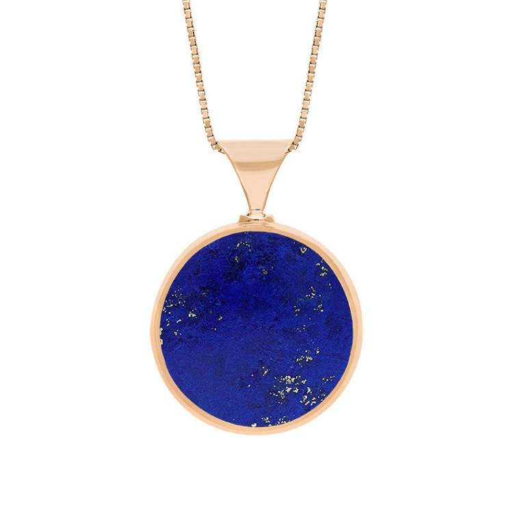 18ct Rose Gold Whitby Jet Lapis King's Coronation Hallmark Double Sided Round Necklace