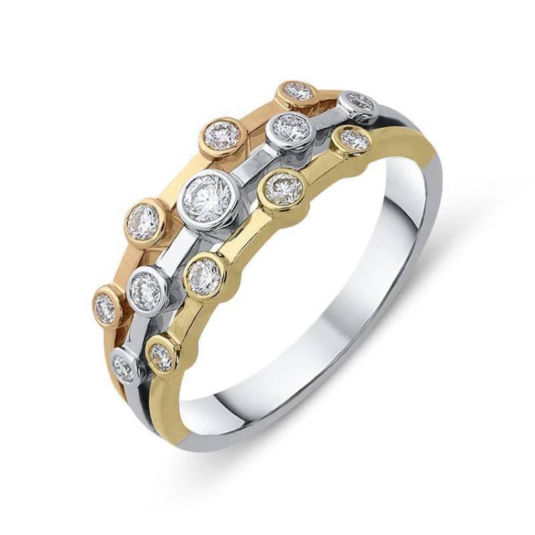 18ct Rose, White and Yellow Gold 0.28ct Diamond Bubble Ring - TITLE Yellow Gold