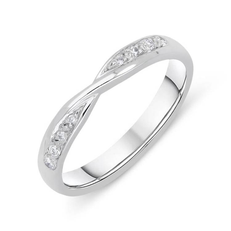 18ct White Gold 0.07ct Diamond Crossover Wedding Ring - TITLE White Gold