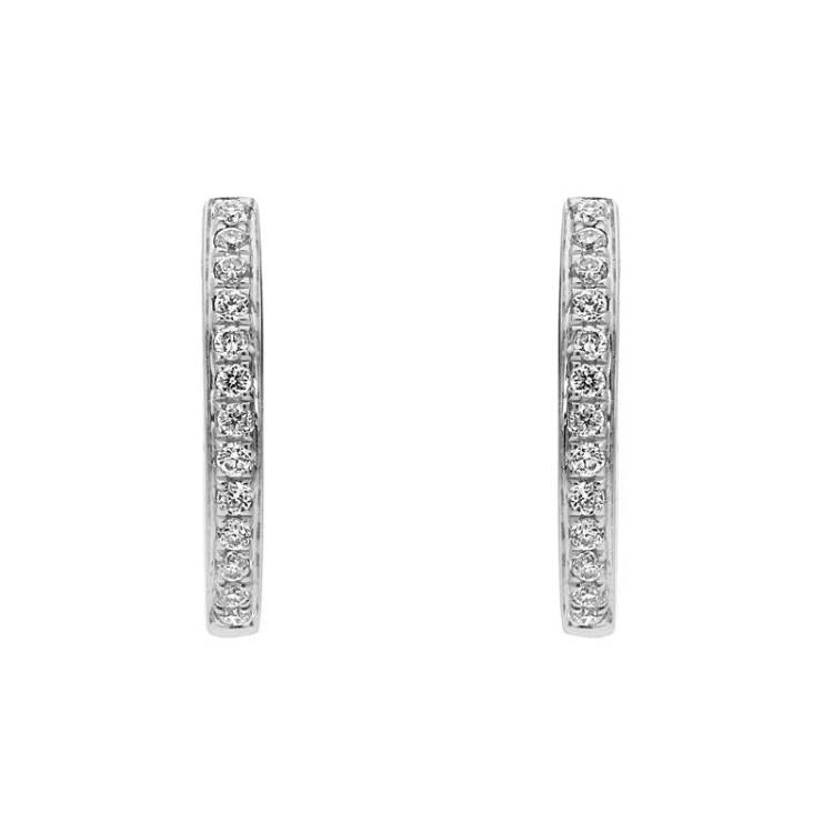 18ct White Gold Brilliant Cut 0.13ct Diamond Hoop Earrings - Option1 Value White Gold