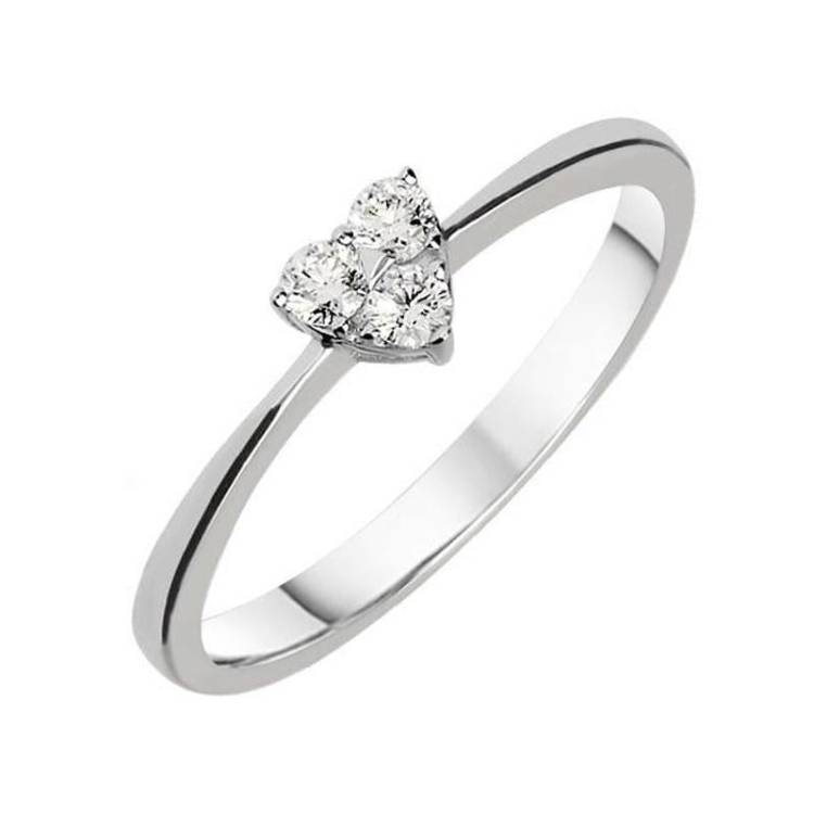 18ct White Gold 0.14ct Diamond Three Stone Heart Ring - Option1 Value White Gold