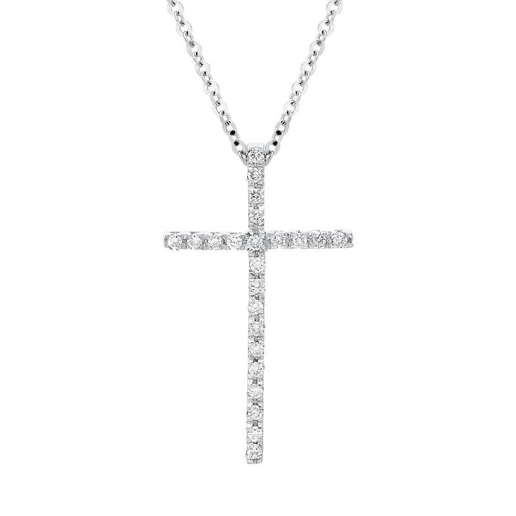 18ct White Gold 0.15ct Diamond Fine Cross Necklace D