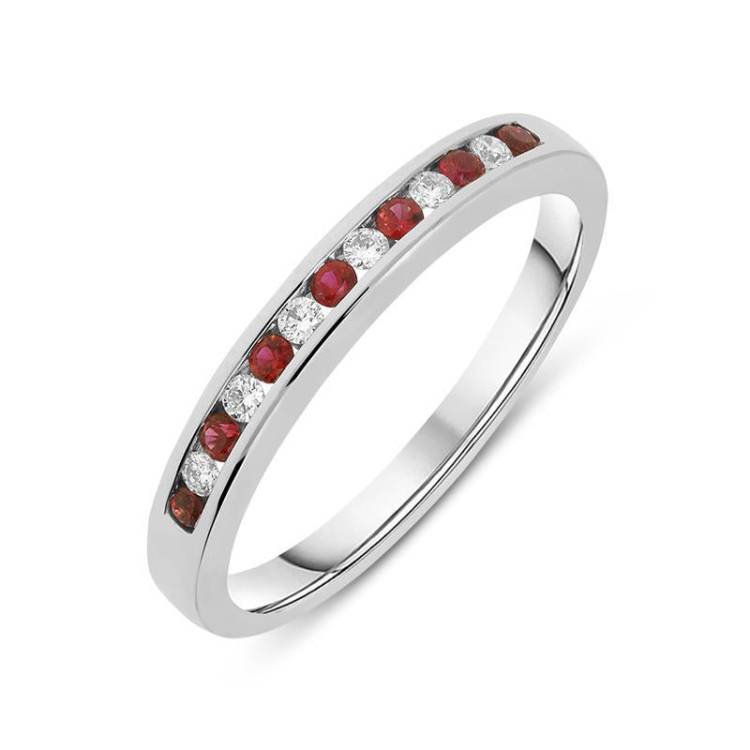 18ct White Gold Ruby and Diamond Half Eternity Ring - TITLE White Gold