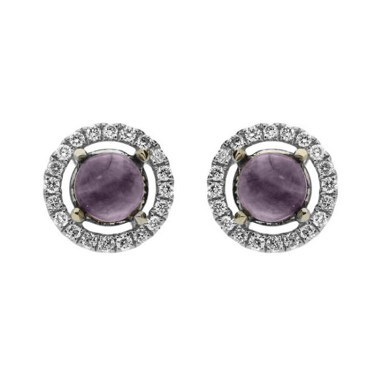 18ct White Gold Blue John and Diamond Round Stud Earrings - Option1 Value White Gold