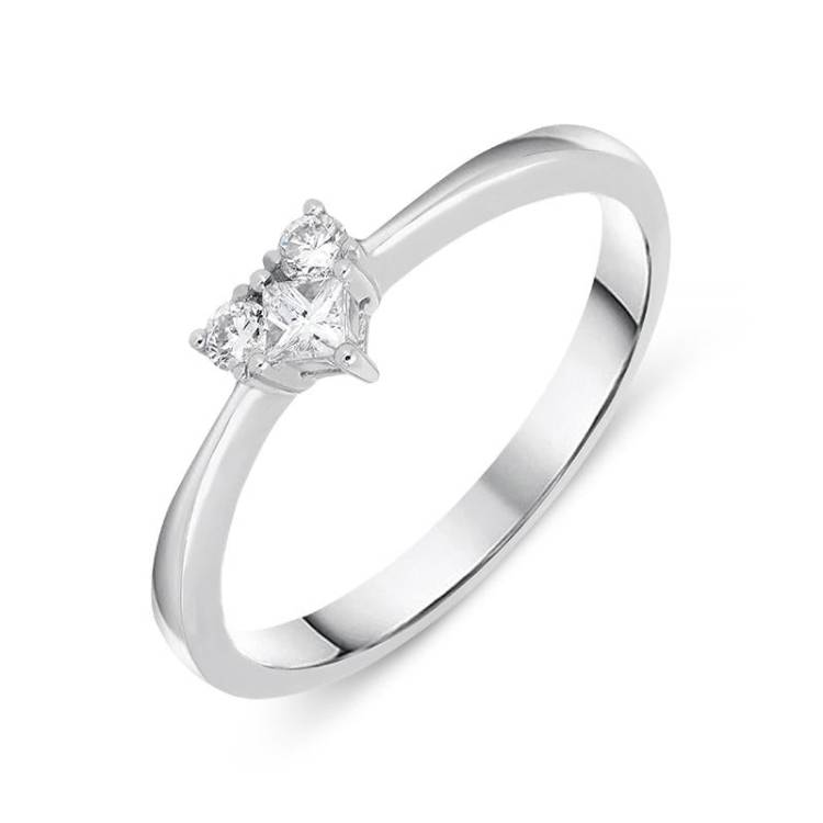 18ct White Gold 0.19ct Diamond Three Stone Heart Ring - Option1 Value White Gold