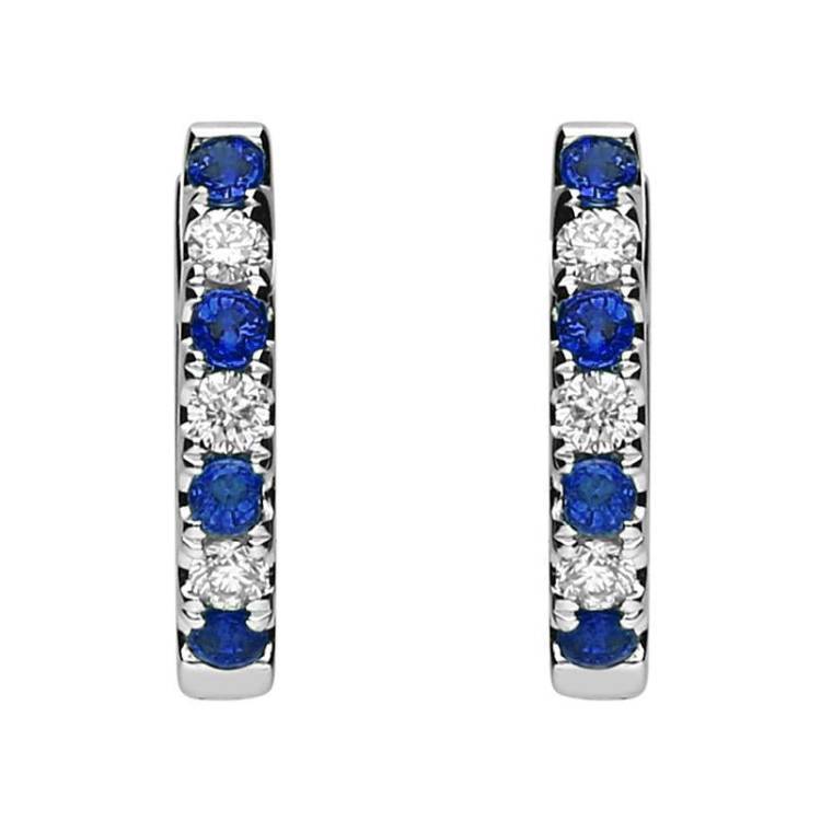 18ct White Gold 0.19ct Sapphire Diamond Petite Hoop Earrings - Option1 Value White Gold