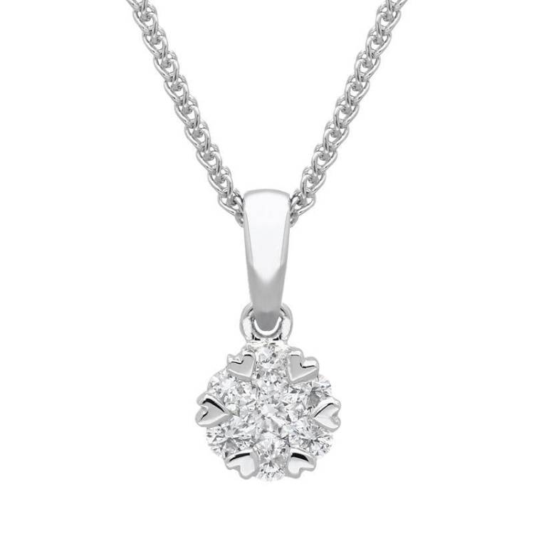 18ct White Gold 0.26ct Diamond Cluster Heart Edged Necklace - Option1 Value White Gold