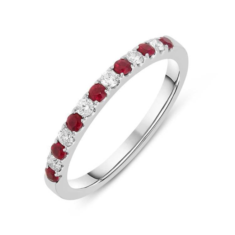 18ct White Gold 0.27ct Ruby Diamond Half Eternity Ring - TITLE White Gold