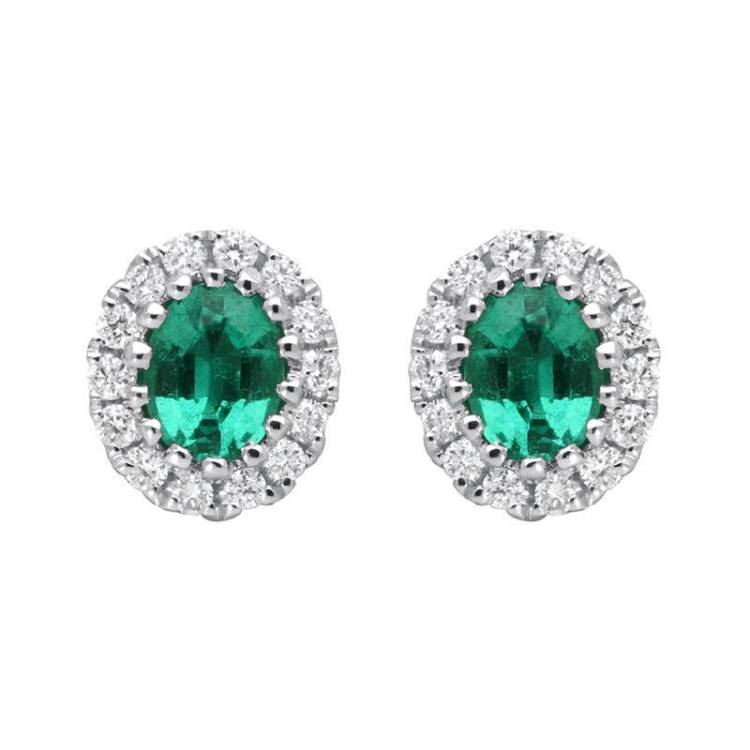 18ct White Gold 0.29ct Emerald Diamond Oval Stud Earrings - Option1 Value White Gold
