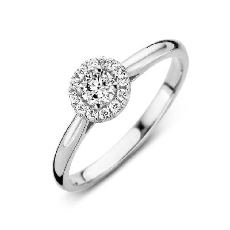 18ct White Gold 0.30ct Diamond Pave Round Halo Ring - White Gold