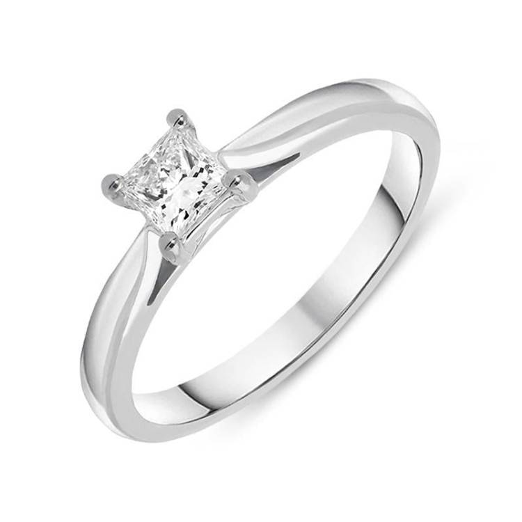18ct White Gold 0.30ct Diamond Princess Cut Solitaire Ring - Option1 Value White Gold