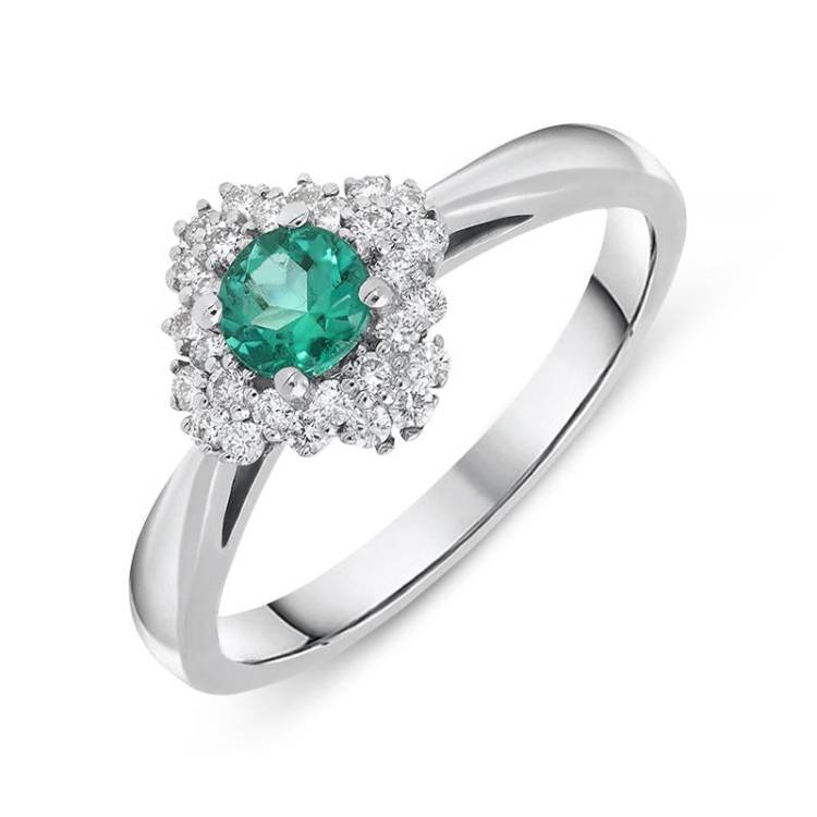 18ct White Gold 0.31ct Emerald and Diamond Ring - N