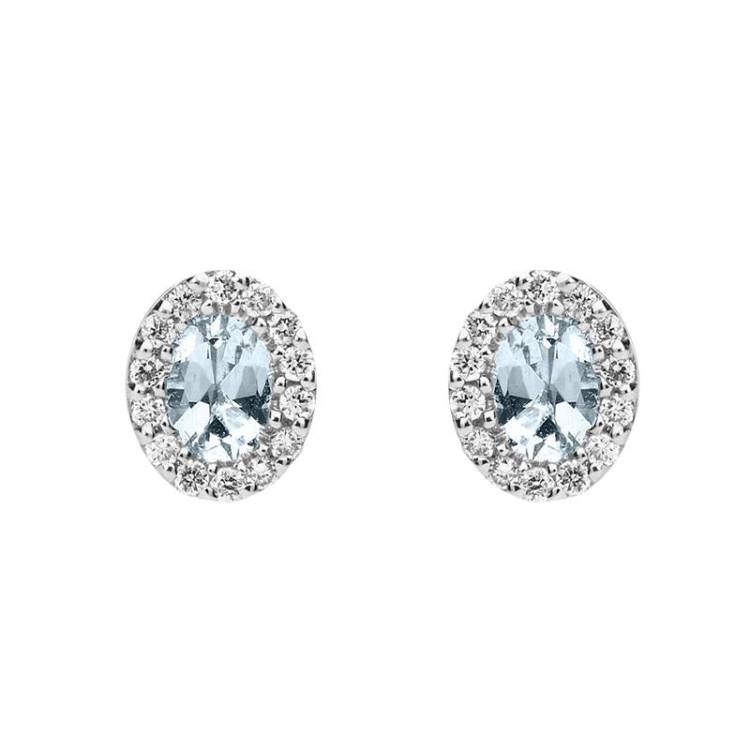 18ct White Gold 0.32ct Aquamarine Diamond Oval Cut Stud Earrings