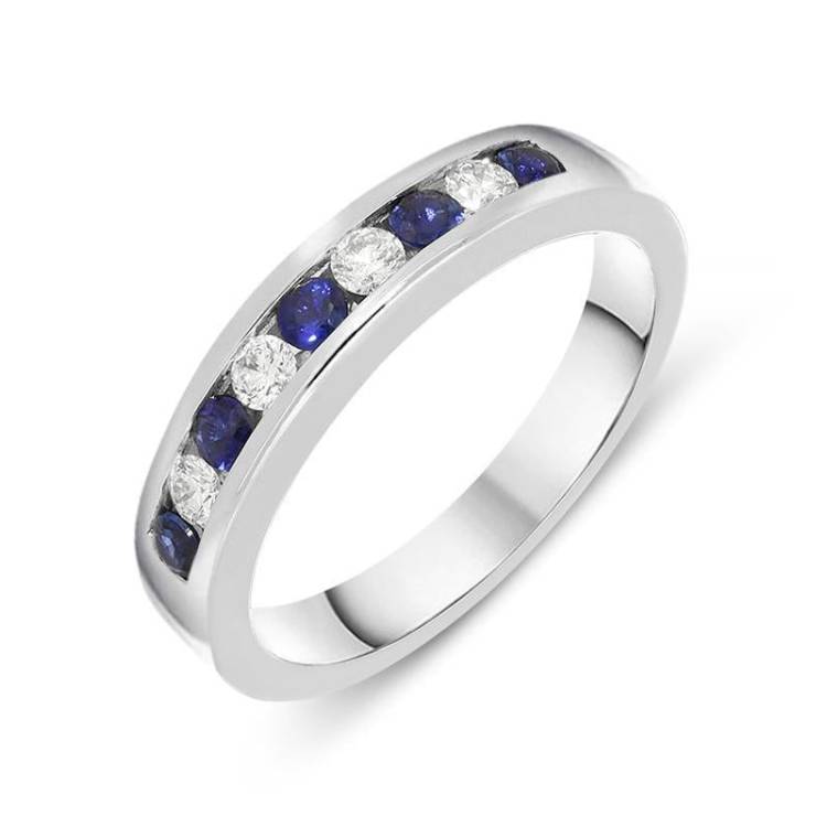 18ct White Gold 0.32ct Sapphire and Diamond Half Eternity Ring - Option1 Value White Gold
