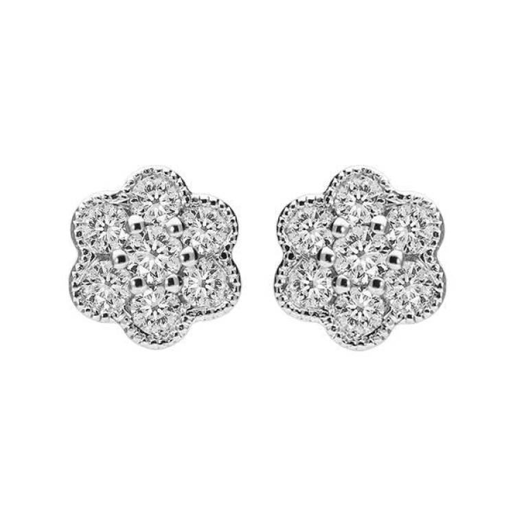 18ct White Gold 0.33ct Diamond Flower Stud Earrings - Option1 Value White Gold