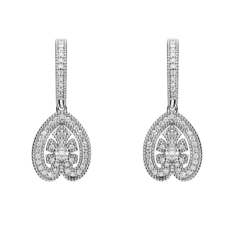 18ct White Gold 0.33ct Diamond House Style Leaf Drop Earrings D - White Gold