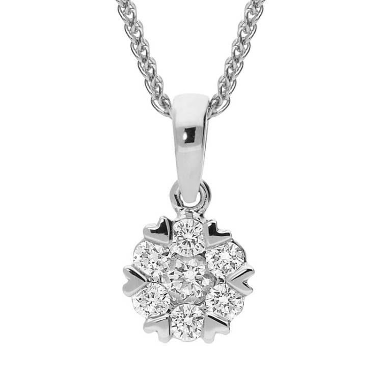 18ct White Gold 0.36ct Diamond Cluster Heart Edged Necklace - Option1 Value White Gold