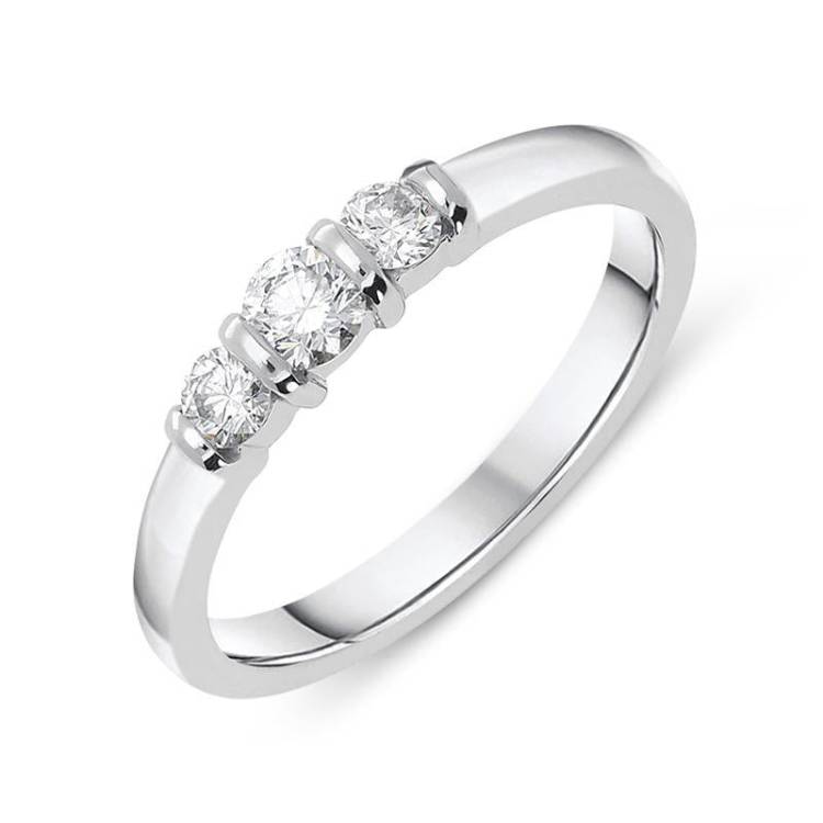 18ct White Gold 0.36ct Diamond Trilogy Bar Set Ring - Option1 Value White Gold