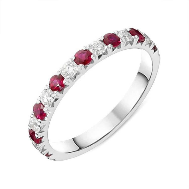 18ct White Gold 0.37ct Ruby Diamond Half Eternity Ring - K