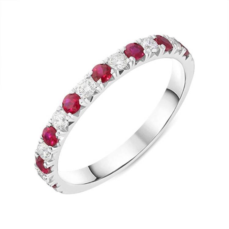 18ct White Gold 0.37ct Ruby Diamond Half Eternity Ring - M
