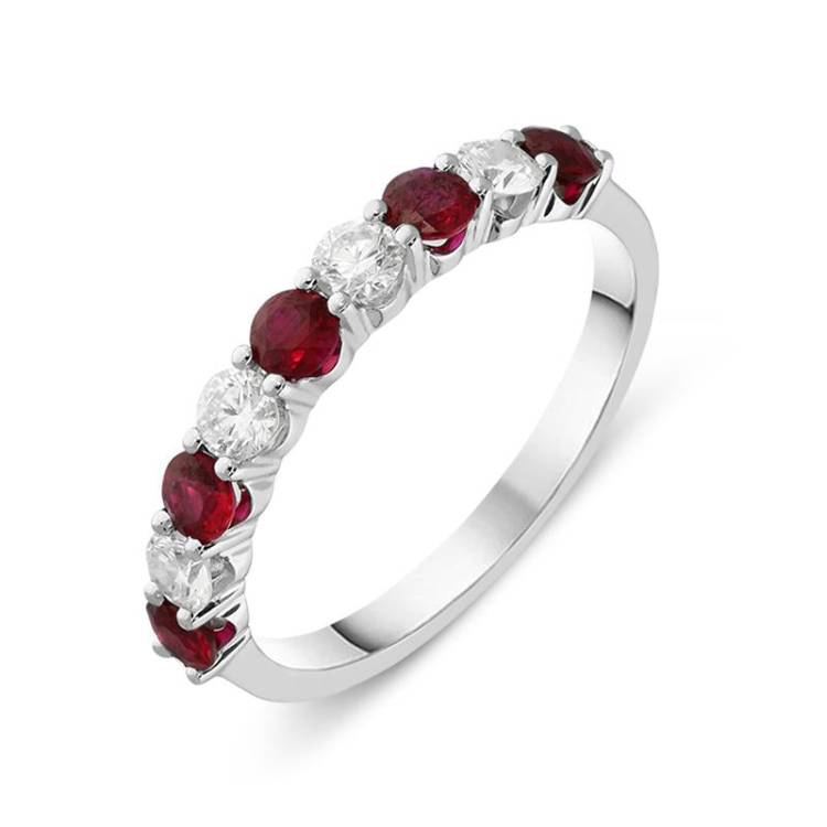 18ct White Gold 0.38ct Ruby Diamond Half Eternity Ring D - N