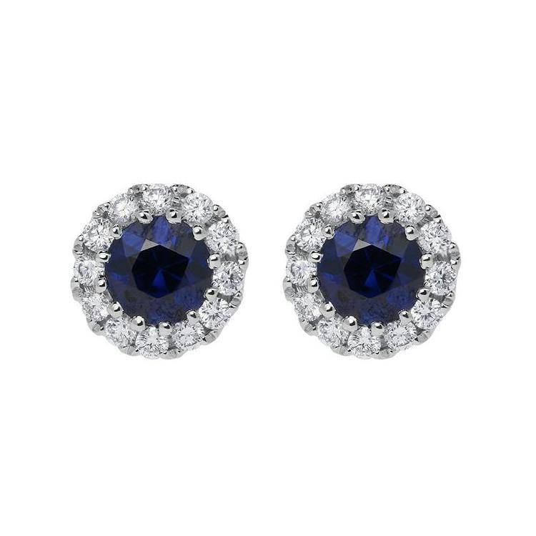 18ct White Gold 0.23ct Sapphire Diamond Halo Earrings - Option1 Value White Gold