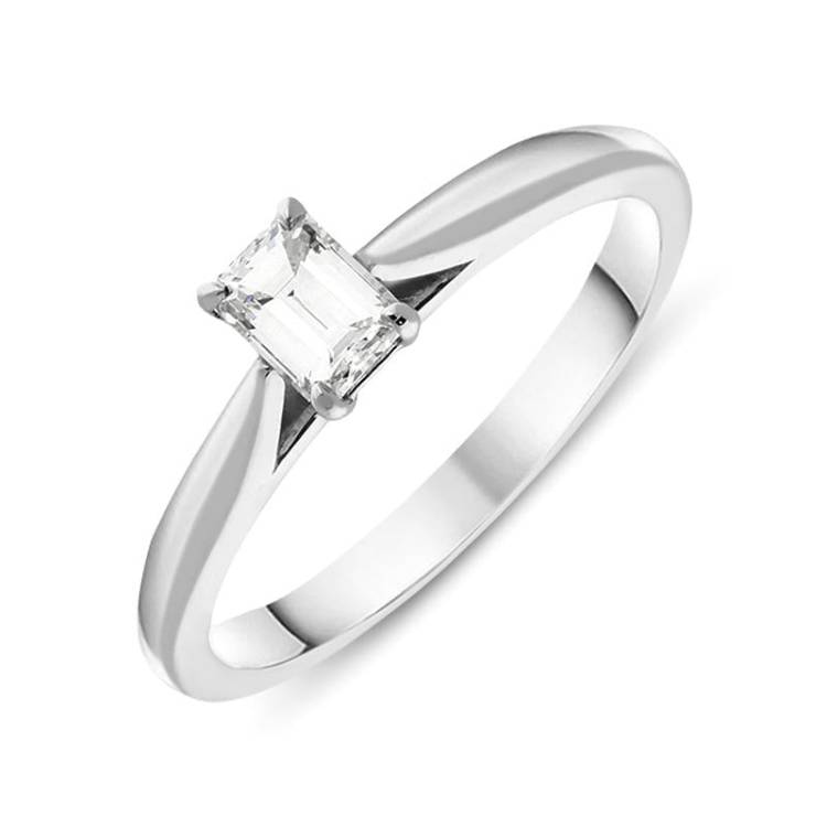 18ct White Gold 0.40ct Diamond Emerald Cut Solitaire Ring D - Option1 Value L